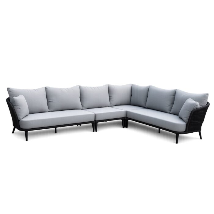 BUITEN living Palermo hoek loungeset 5 personen incl. tussenelement | aluminium + touw | Stone Grey | 4-delig