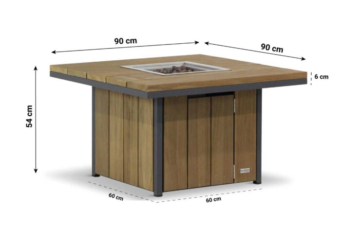 Lifestyle Garden Furniture Seaside lounge vuurtafel 90 x 90 cm antraciet – Grijs-antraciet