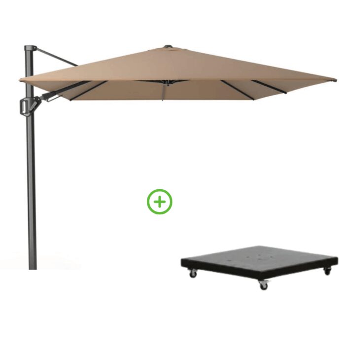 Platinum Challenger T² zweefparasol | 350x260cm met Monza parasolvoet 90kg | taupe – Taupe – Naturel – Bruin