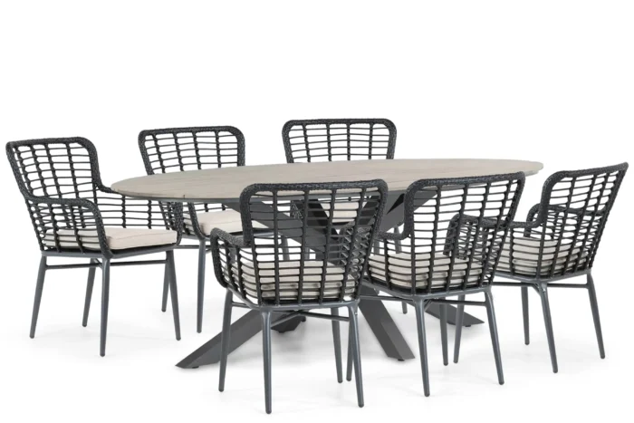 De Laan Projects Laan Toledo/Matara 220 cm dining tuinset 7-delig - Zwart