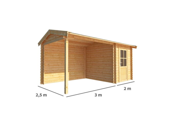 Warentuin collection Blokhut, tuinhuisje met overkapping Fenna-Juliette 500 cm bij 250 cm diep zadeldak – bruin