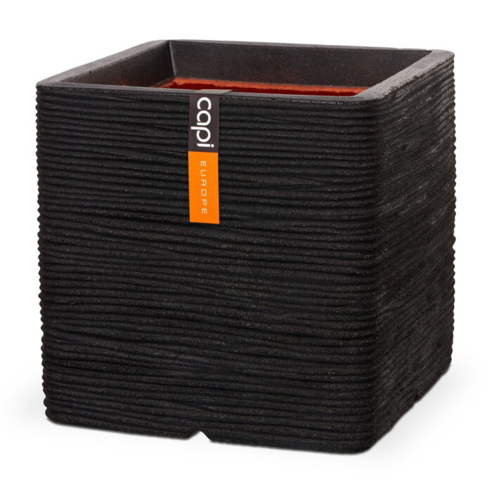 Capi europe Bloempot Pot vierkant rib nl 30x30x30 zwart Capi Nature