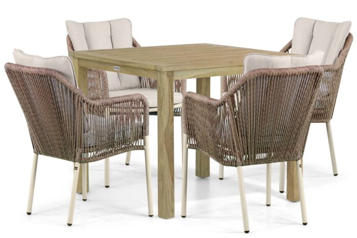De Laan Projects Laan Marbella/Weston 90 cm dining tuinset 5-delig – Taupe-naturel-bruin