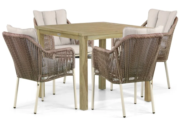 De Laan Projects Laan Marbella/Weston 90 cm dining tuinset 5-delig - Taupe-naturel-bruin