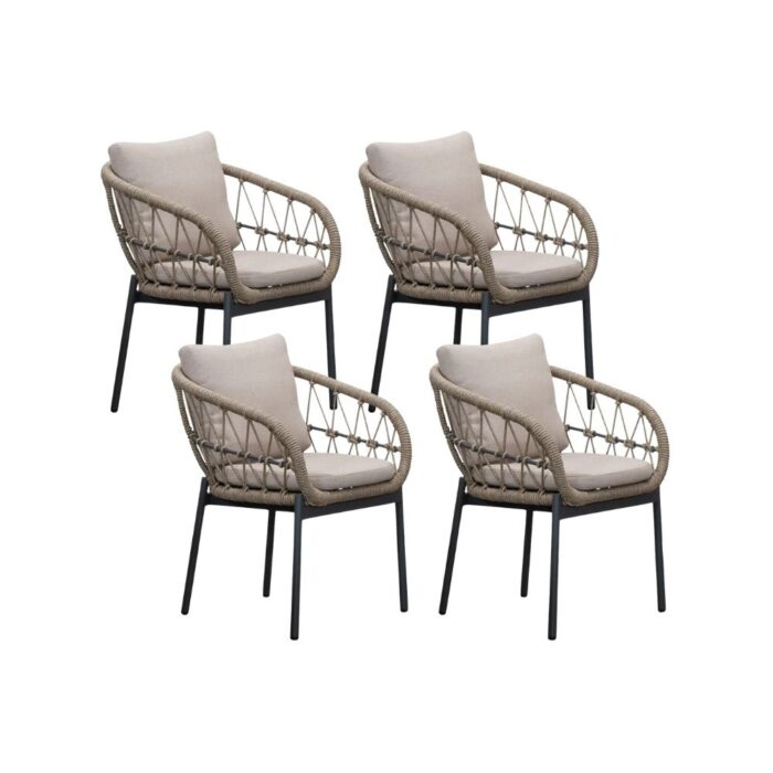 LUX outdoor living Dakota dining tuinstoel set van 4 | touw + aluminium | beige/antraciet