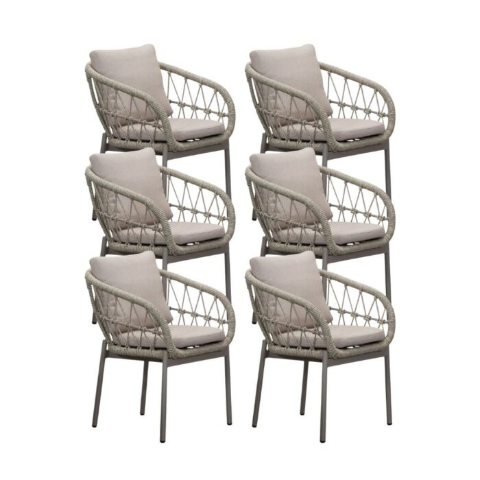 LUX outdoor living Dakota dining tuinstoel set van 6 | touw + aluminium | beige