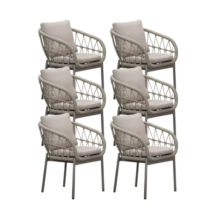 LUX outdoor living Dakota dining tuinstoel set van 6 | touw + aluminium | beige