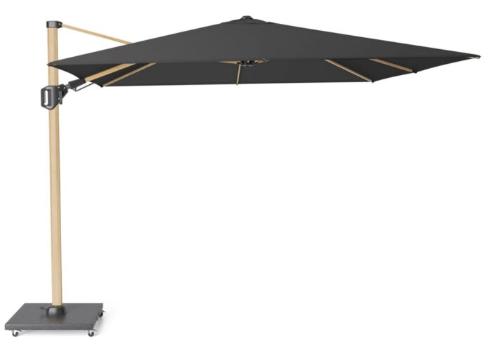 Platinum Zweefparasol Challenger T2 Premium 300×300 cm vervaagd zwart oak kleurig frame zonwering