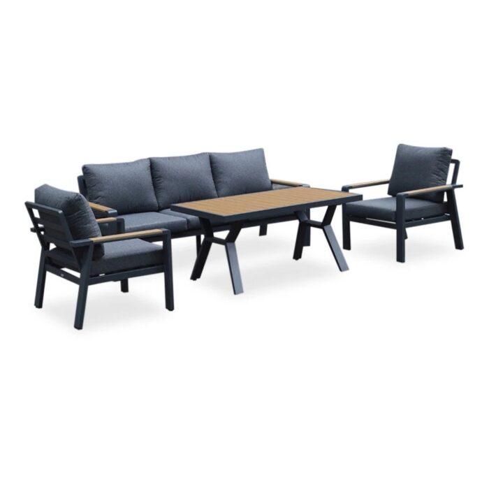 LUX outdoor living Lola dining stoel-bank loungeset 5 personen | aluminium + polywood | antraciet | 4-delig