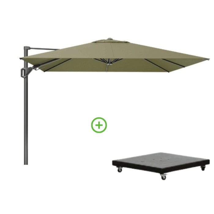Platinum Challenger T² zweefparasol premium doek | 300x300cm met Monza parasolvoet 90kg | Lush Green – Groen