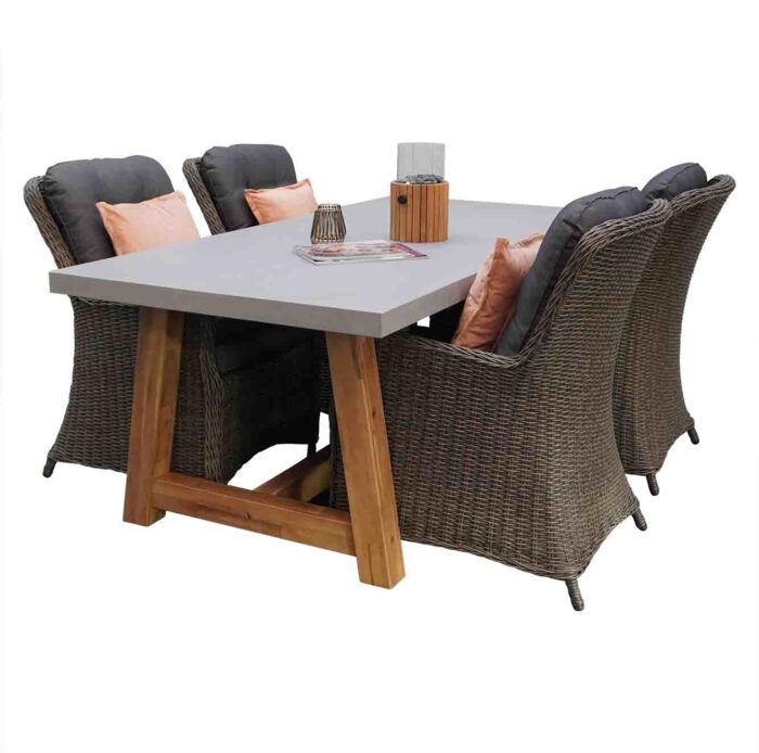 BUITEN living Veltis/Madrid Ash Grey dining tuinset | 4 personen | betonlook + wicker | 200cm