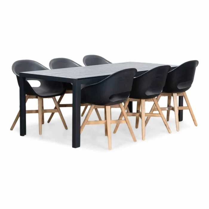 LUX outdoor living Manchester/Karlstad zwart dining tuinset | 6 personen | aluminium + kunststof | 205cm