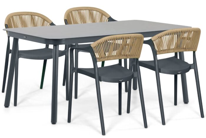 Domani Furniture Toscano/Tavano 160×90 cm dining tuinset 5-delig – Grijs-antraciet