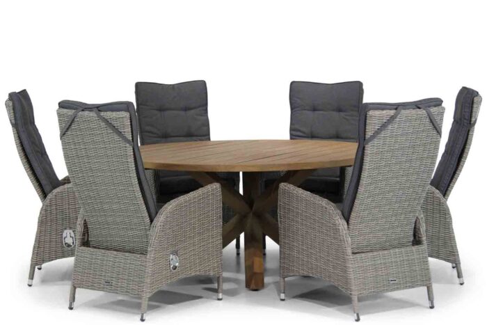 Garden Collections Lincoln/Sand City 160 cm rond dining tuinset 7-delig – Grijs-antraciet