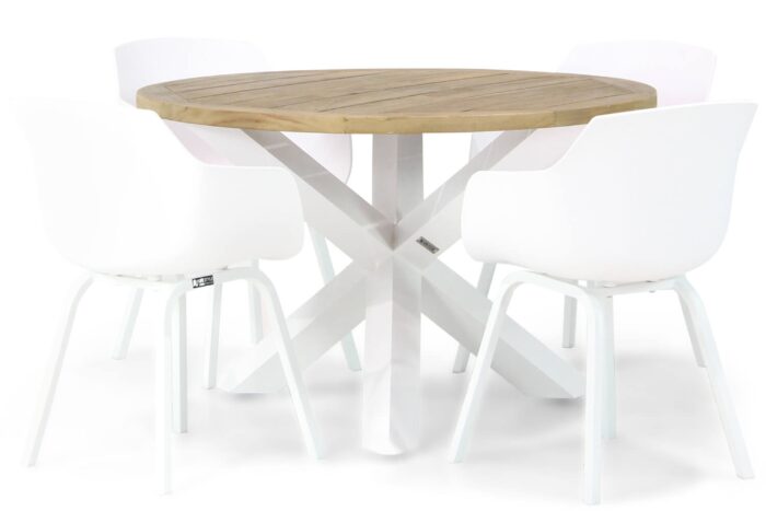 Lifestyle Garden Furniture Salina/Wellington 120 cm rond dining tuinset 5-delig – Wit