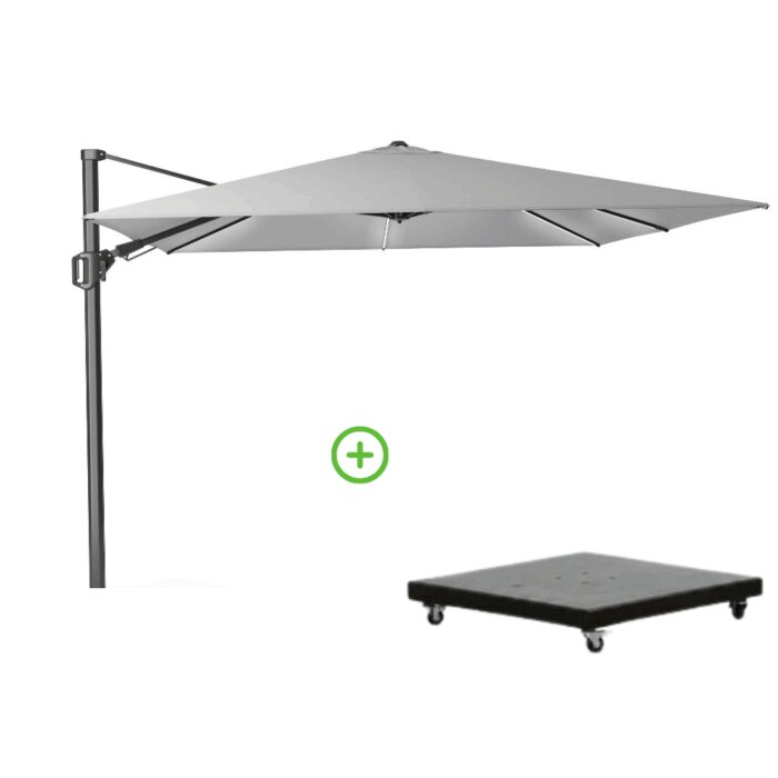 Platinum Challenger T² Glow zweefparasol | 300x300cm met Monza parasolvoet 90kg | Light Grey – Lichtgrijs