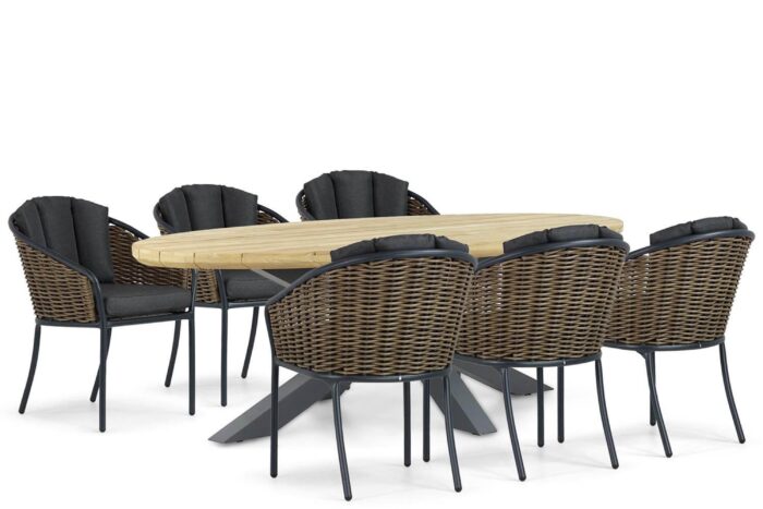 Santika Furniture Tika/Diogo 240 cm dining tuinset 7-delig – Grijs-antraciet