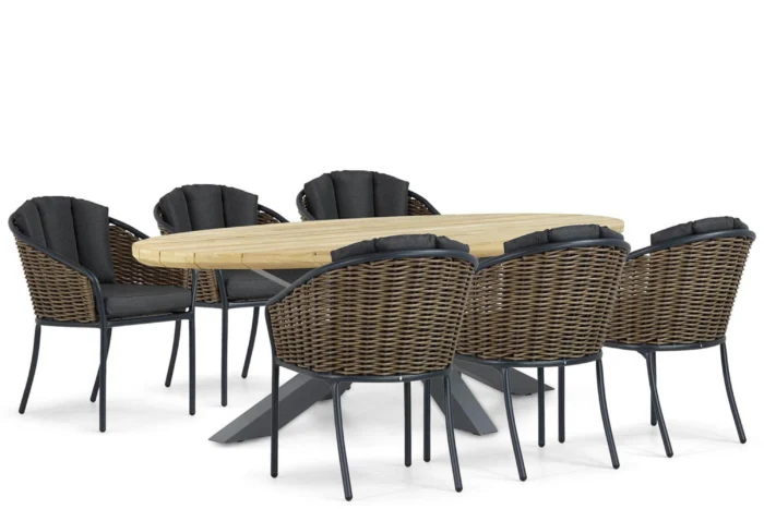 Santika Furniture Tika/Diogo 240 cm dining tuinset 7-delig - Grijs-antraciet