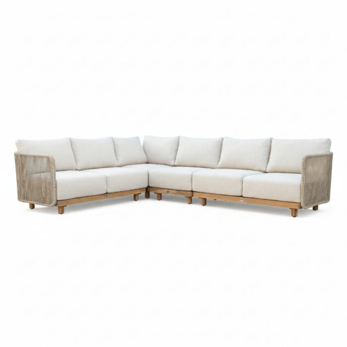 BUITEN living Sienna hoek loungeset 6 personen | touw + hardhout | zand | 4-delig 296x226cm