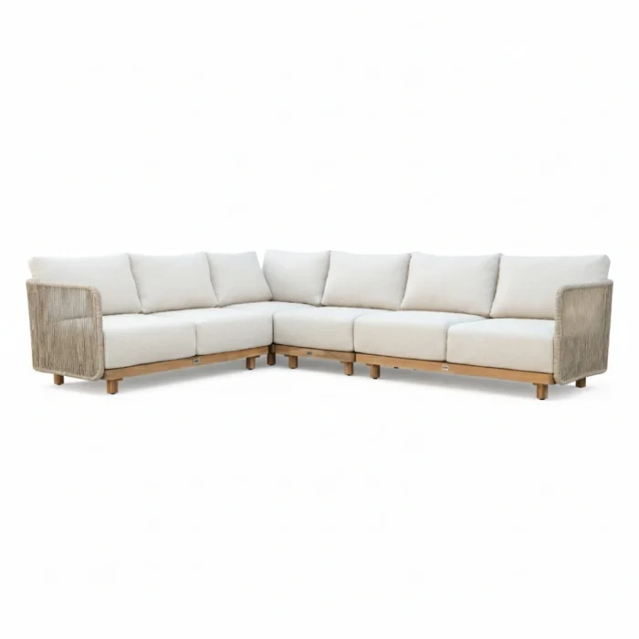 BUITEN living Sienna hoek loungeset 6 personen | touw + hardhout | zand | 4-delig 296x226cm