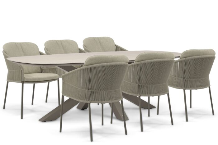 4 Seasons Outdoor Florence/Voyage 240×120 cm dining tuinset 7-delig – Taupe-naturel-bruin