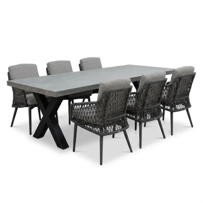 BUITEN living Lyon betonlook/Vedra antraciet dining tuinset | 6 personen | polystone + touw | 250cm