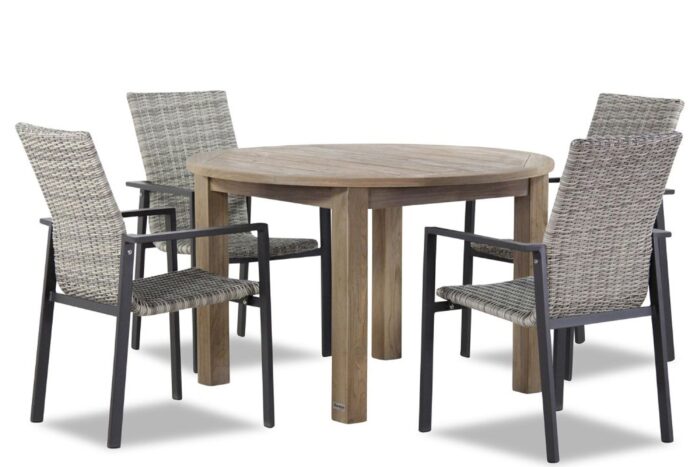 Lifestyle Garden Furniture Upton/Brighton 120 cm rond dining tuinset 5-delig stapelbaar – Grijs-antraciet