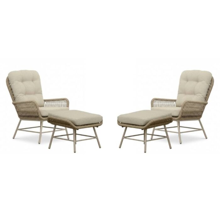 BUITEN living Dex lounge balkonset 4-delig | touw + aluminium | Sandstone – Taupe – Naturel – Bruin, Beige