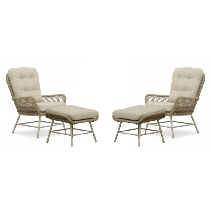 BUITEN living Dex lounge balkonset 4-delig | touw + aluminium | Sandstone - Taupe - Naturel - Bruin, Beige