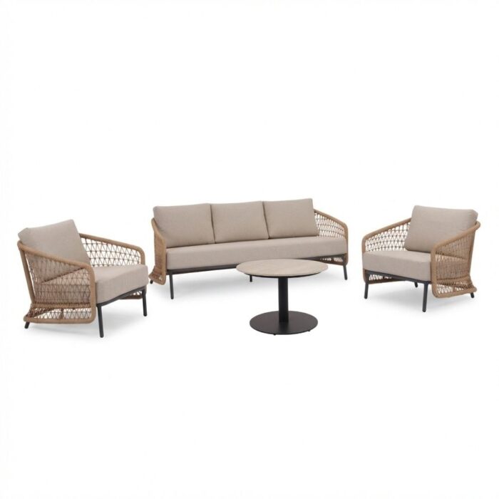 BUITEN living Vienna stoel-bank loungeset 5 personen incl tafel 60cm | wicker + aluminium | zand | 5-delig