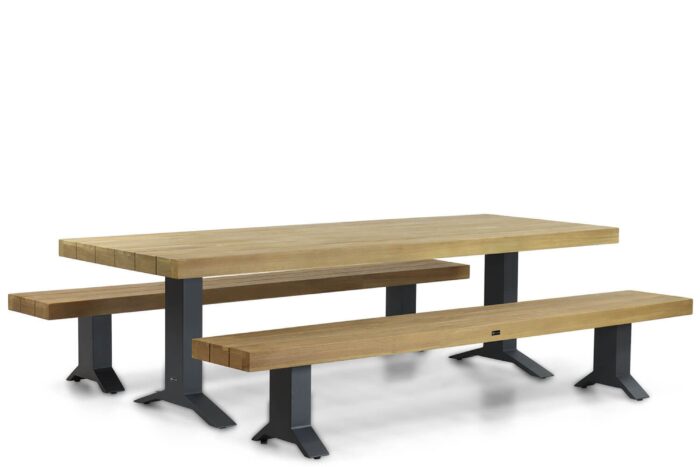 Santika Furniture Superior/Superior 260 cm picknick tuinset 3-delig – Old teak greywash