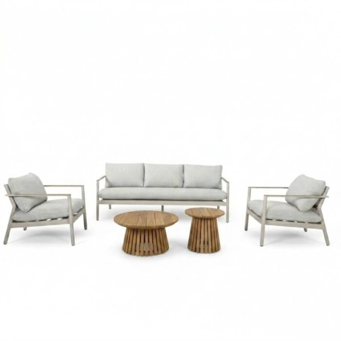 BUITEN living Florence/Palau stoel-bank loungeset 5 personen | aluminium + touw | beige | 5-delig