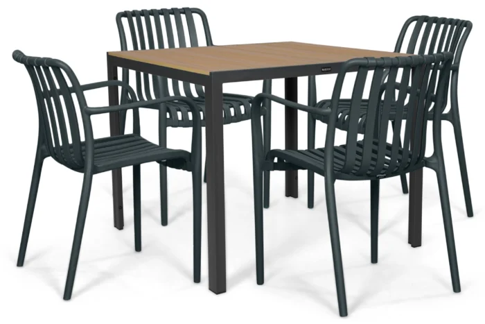 Domani Furniture Alba/Creta 90x90 cm dining tuinset 5-delig - Grijs-antraciet