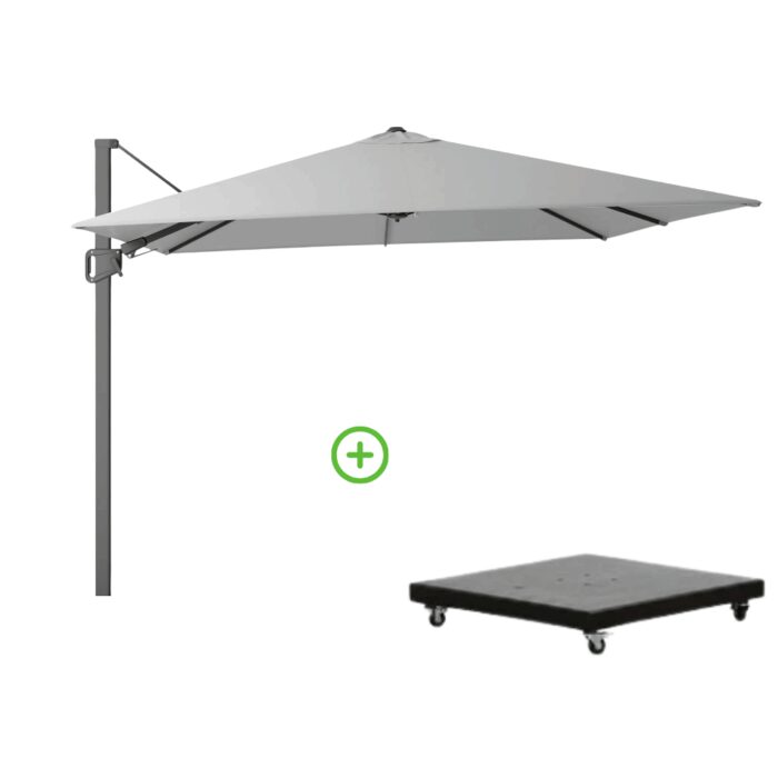 Platinum Milano T² zweefparasol | 300x300cm met Monza parasolvoet 90kg | Light Grey – Lichtgrijs
