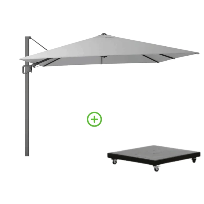Platinum Milano T² zweefparasol | 300x300cm met Monza parasolvoet 90kg | Light Grey - Lichtgrijs