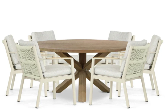 Coco Sevilla/Sand City 160 cm dining tuinset 7-delig - Taupe-naturel-bruin