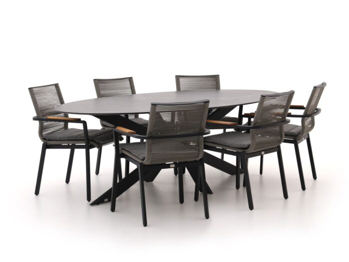 Bellagio tuinmeubelen Bellagio Marudo/Furato ellips 240cm dining tuinset 7-delig stapelbaar Laagste prijsgarantie! – Zwart