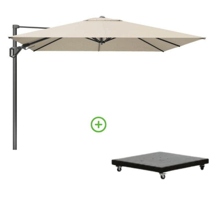 Platinum Challenger T² zweefparasol premium doek | 350x260cm met Monza parasolvoet 90kg | Champagne – Taupe – Naturel – Bruin, Beige