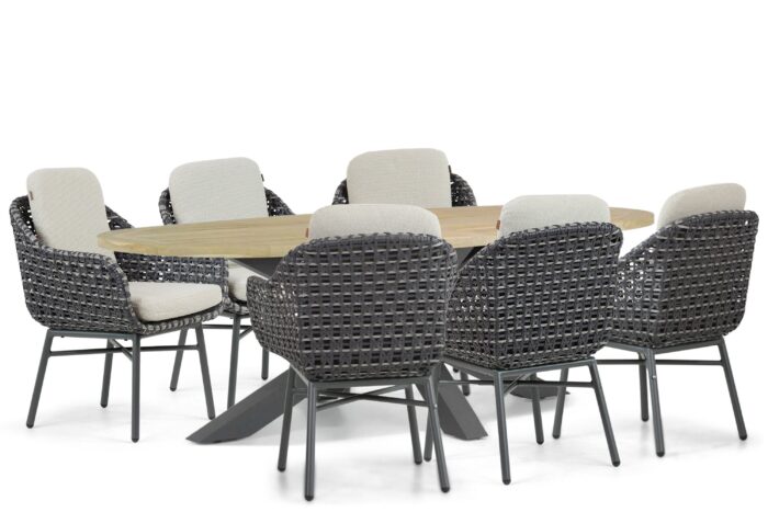 Santika Furniture Yovan/Brookline 240 cm dining tuinset 7-delig – Grijs-antraciet