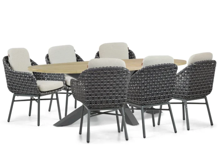 Santika Furniture Yovan/Brookline 240 cm dining tuinset 7-delig - Grijs-antraciet