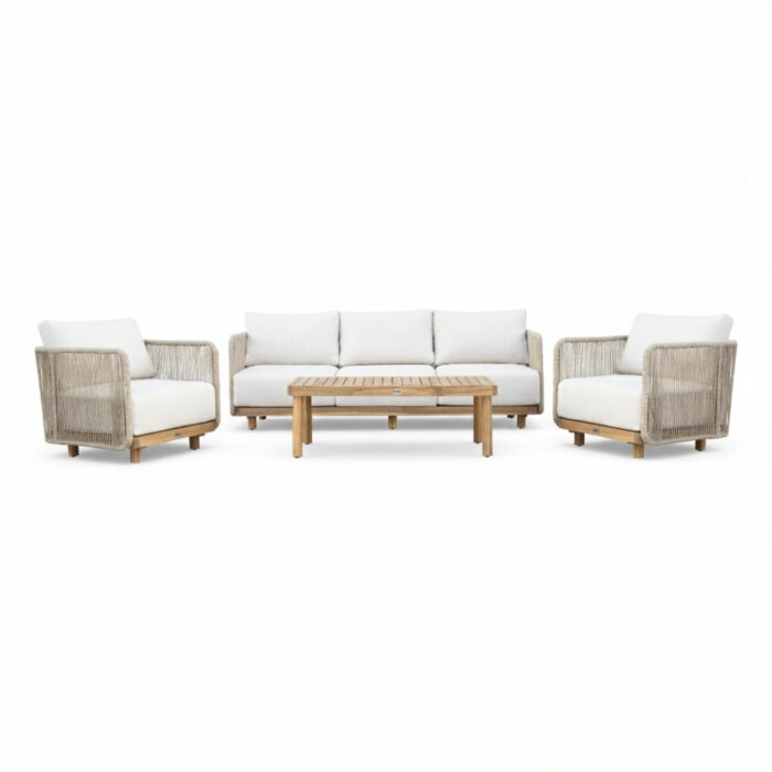 BUITEN living Sienna stoel-bank loungeset 5 personen incl. tafel | touw + hardhout | zand | 5-delig