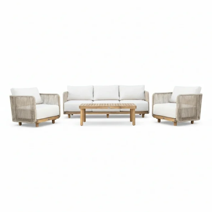 BUITEN living Sienna stoel-bank loungeset 5 personen incl. tafel | touw + hardhout | zand | 5-delig