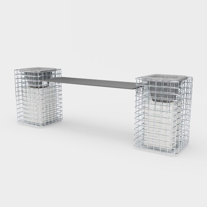 GABIONA Tuinbank 2 bloempilaren 200 x 62 x 42 ( L x H x D) MW 5 x 5 cm thermisch verzinkt, met gerecycled bovenblad in antraciet