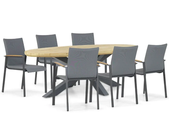 Lifestyle Garden Furniture Brandon/Diogo 240 cm dining tuinset 7-delig - Grijs-antraciet