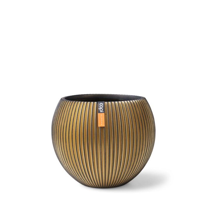 Capi europe Vaas bol Groove 10×9 zwart goud bloempot – geel