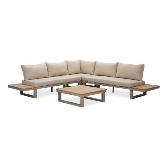 LUX outdoor living Canyon hoek loungeset 5 personen incl. tafel | aluminium + hardhout | beige | 5-delig 288x288cm