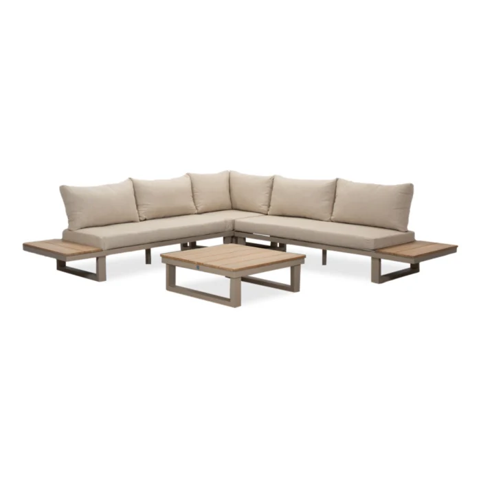 LUX outdoor living Canyon hoek loungeset 5 personen incl. tafel | aluminium + hardhout | beige | 5-delig 288x288cm