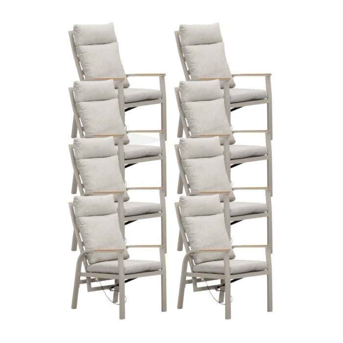 LUX outdoor living Annecy dining tuinstoel set van 8 | aluminium + teakhout | beige