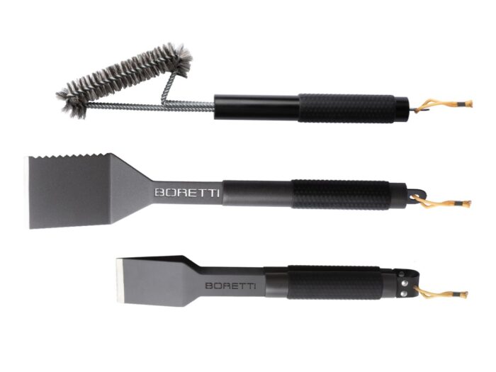 Boretti + 15% kassakorting | barbecue grill gereedsschapsset 3-delig (tang compact, spatel, borstel) – Grijs