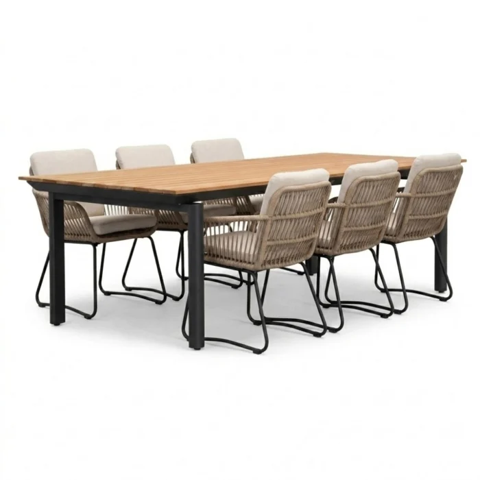 LUX outdoor living Montana/Harper Sahara Dust dining tuinset | 6 personen | aluminium + touw | 240x100cm - Natural Teak